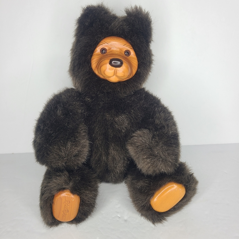 Vintage 1989 Robert Raikes Wood Face Jointed Brown‎ Teddy Bear 11” 66030 Cookie